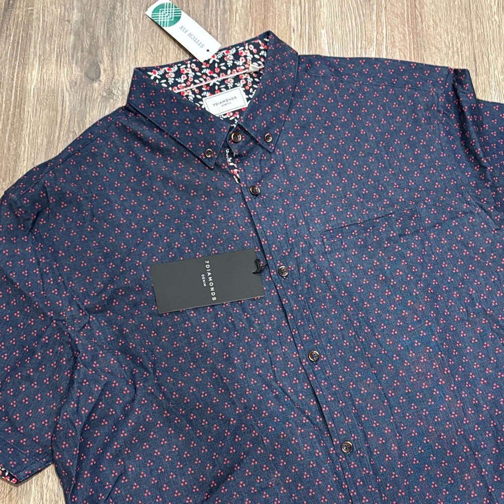 7 Diamonds Dark Blue Floral Button Down Shirt